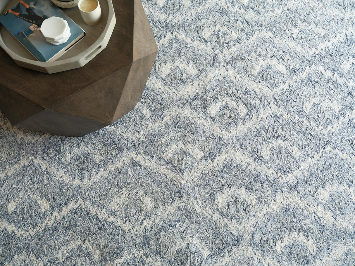 Exquisite Rugs Bargello Hand Tufted New Zealand Wool in 6815 Light Blue 9' x 12' Area Rug
