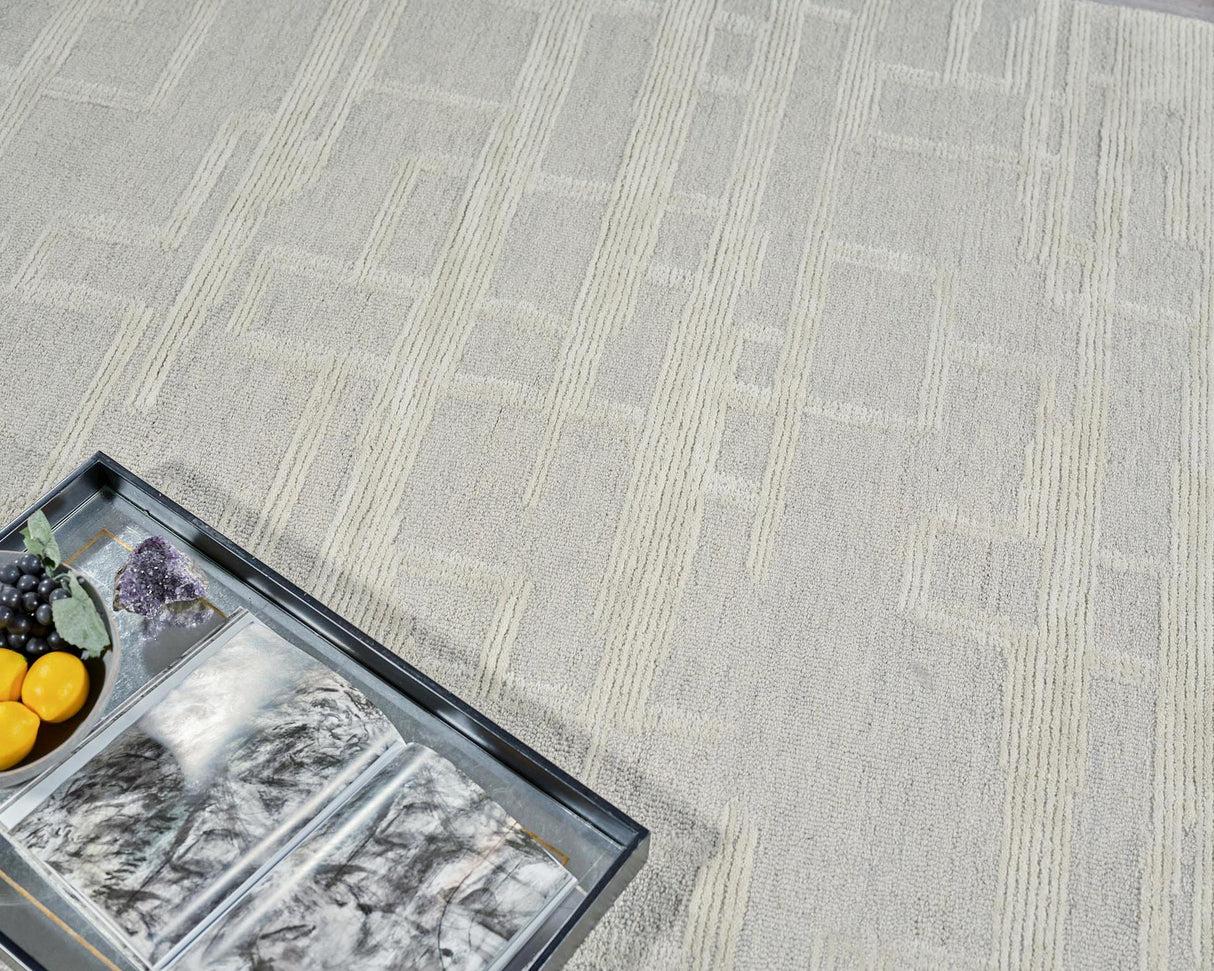 Exquisite Rugs Park City Hand Tufted New Zealand Wool in 6842 Silver/Ivory 10' x 14' Area Rug