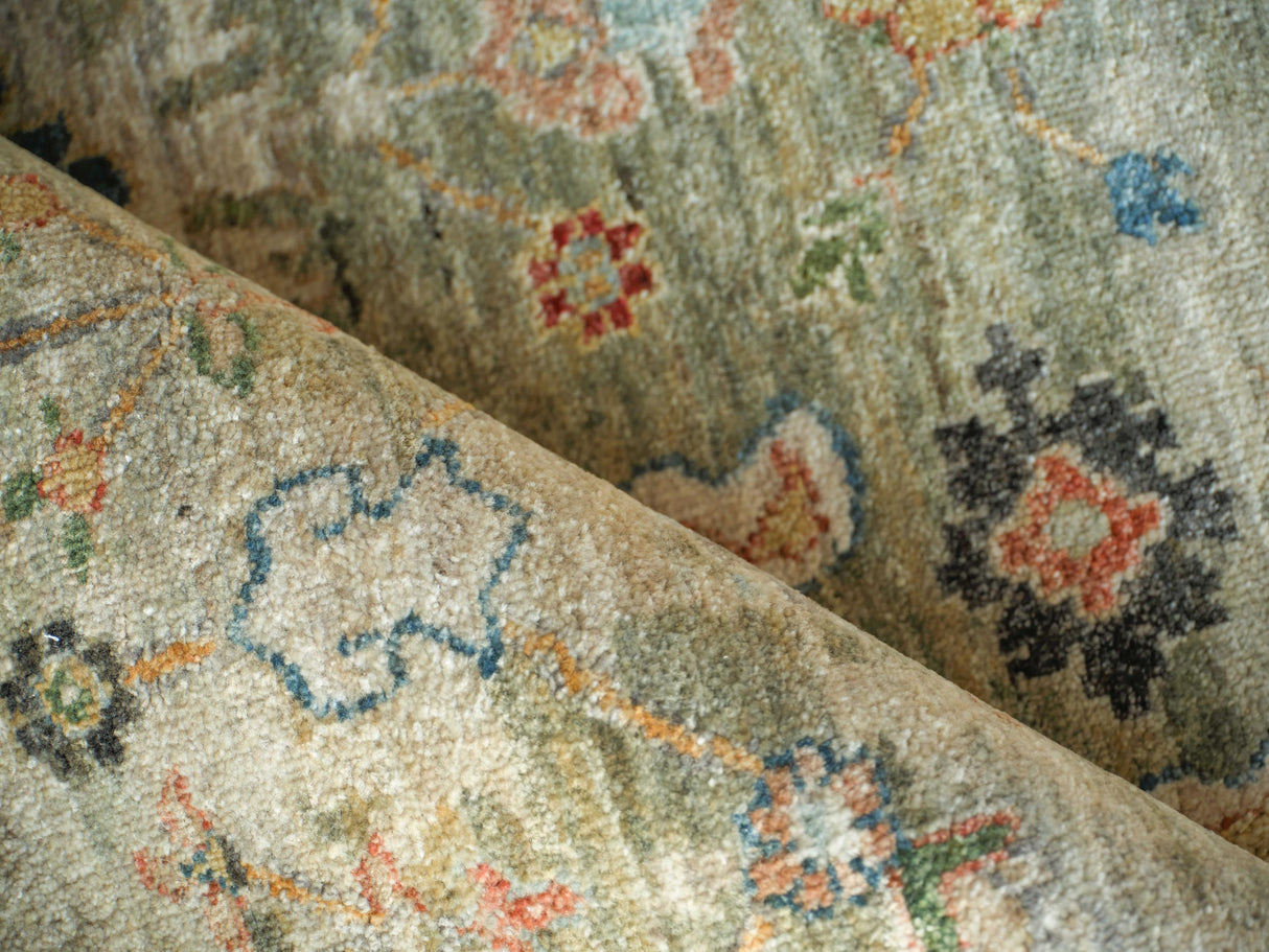 Exquisite Rugs Oxford Hand Knotted Ghazni Wool in 7219 Light Green 14' x 10' Area Rug
