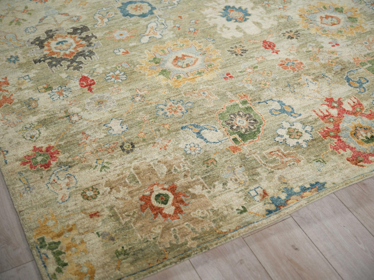 Exquisite Rugs Oxford Hand Knotted Ghazni Wool in 7222 Green 14' x 10' Area Rug
