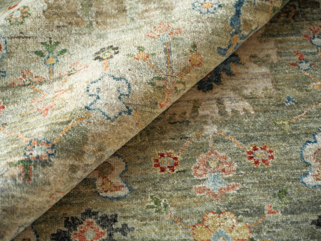 Exquisite Rugs Oxford Hand Knotted Ghazni Wool in 7222 Green 14' x 10' Area Rug