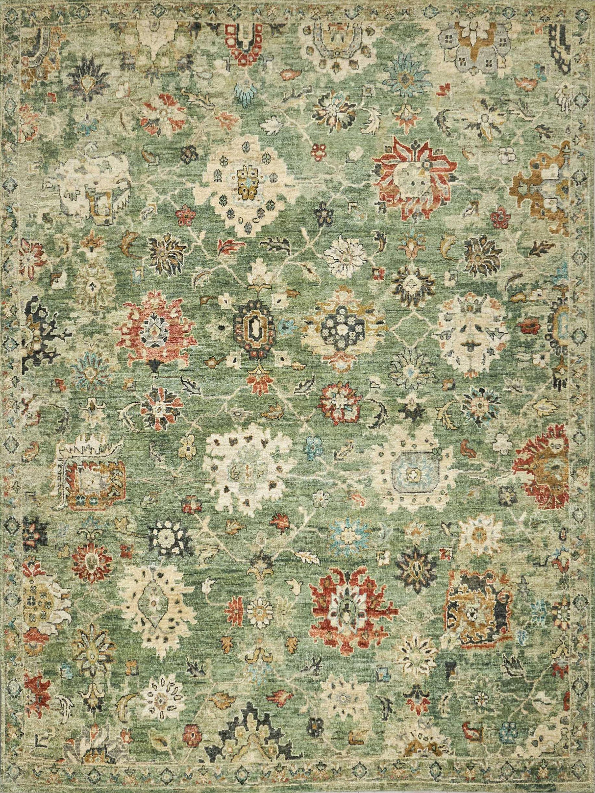 Exquisite Rugs Oxford Hand Knotted Ghazni Wool in 7222 Green 6' x 9' Area Rug
