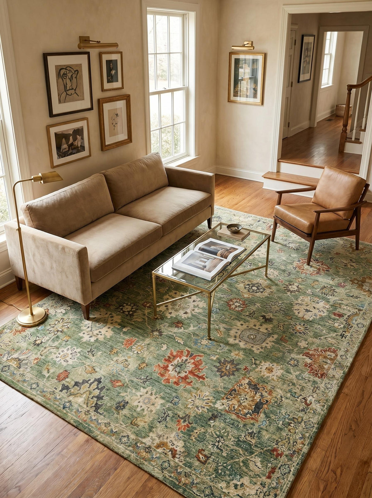Exquisite Rugs Oxford Hand Knotted Ghazni Wool in 7222 Green 9' x 6' Area Rug