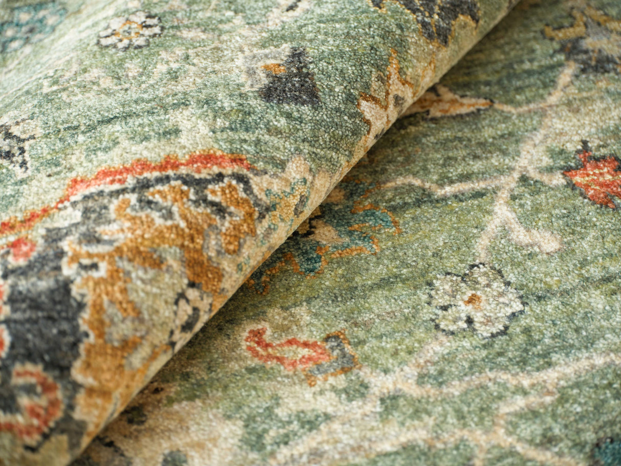 Exquisite Rugs Oxford Hand Knotted Ghazni Wool in 7222 Green 9' x 6' Area Rug