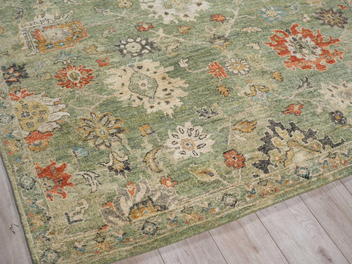 Exquisite Rugs Oxford Hand Knotted Ghazni Wool in 7222 Green 9' x 12' Area Rug