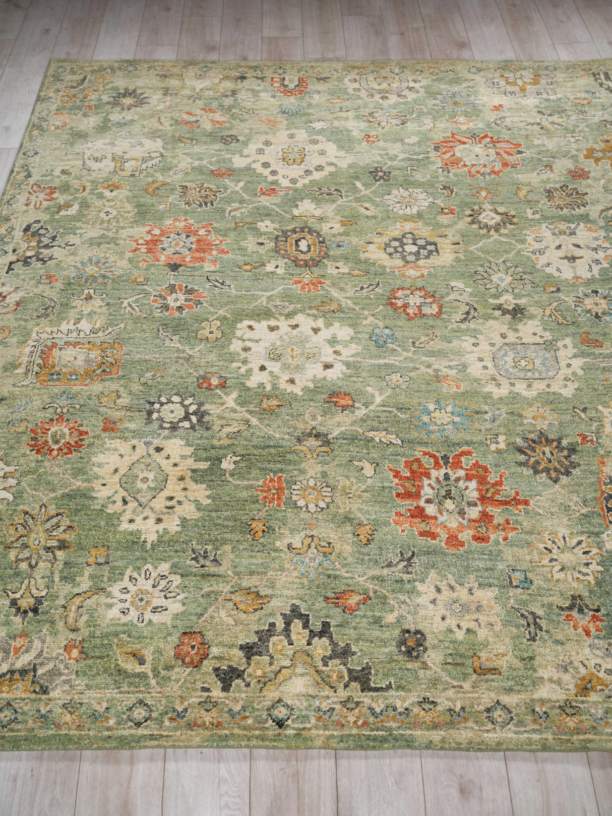 Exquisite Rugs Oxford Hand Knotted Ghazni Wool in 7222 Green 9' x 12' Area Rug