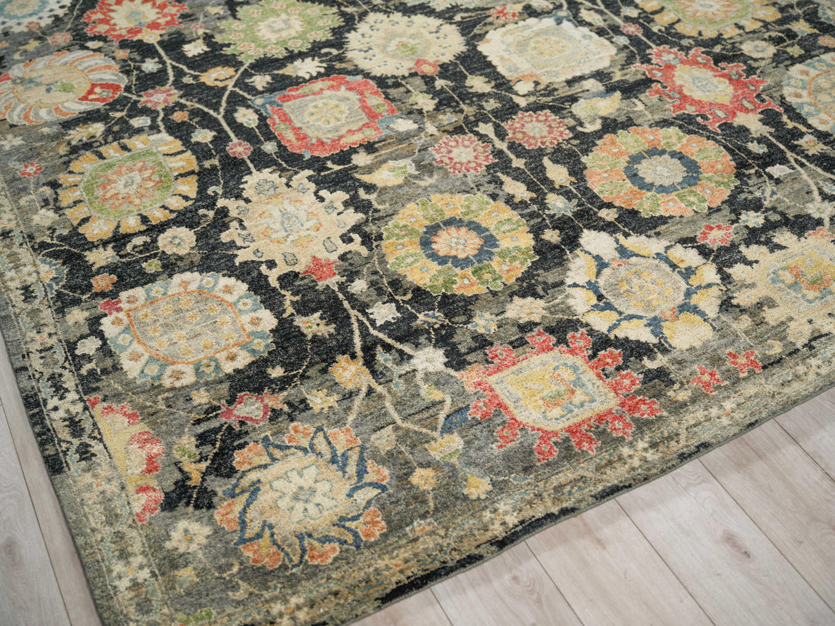 Exquisite Rugs Oxford Hand Knotted Ghazni Wool in 7223 Black 6' x 9' Area Rug