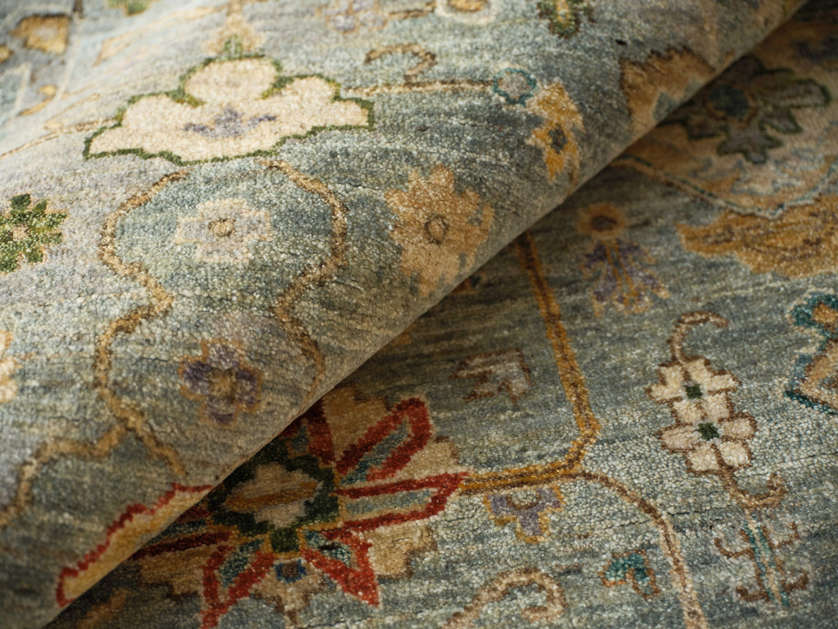 Exquisite Rugs Oxford Hand Knotted Ghazni Wool in 7226 Light Blue 10' x 14' Area Rug