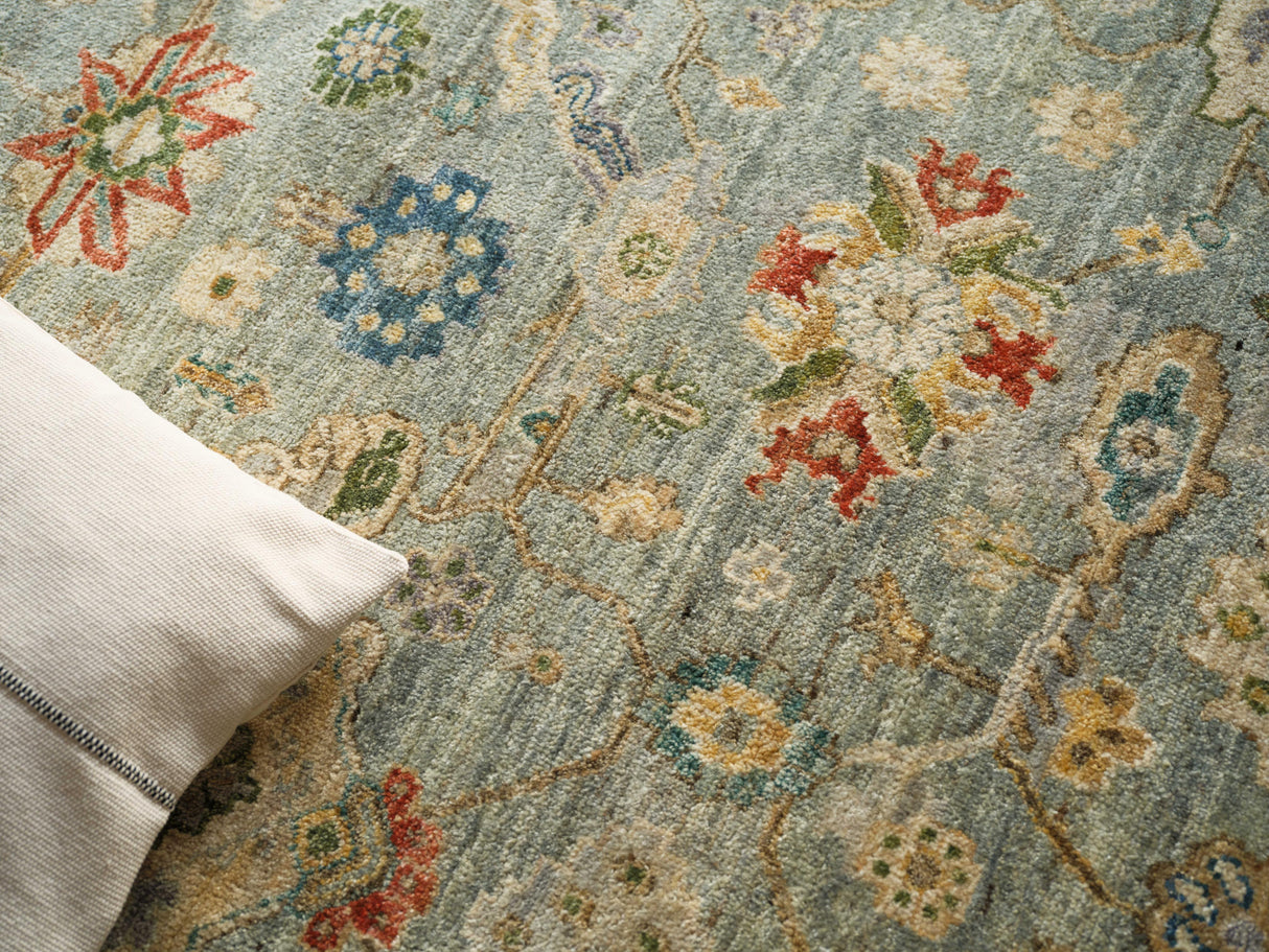 Exquisite Rugs Oxford Hand Knotted Ghazni Wool in 7226 Light Blue 10' x 14' Area Rug