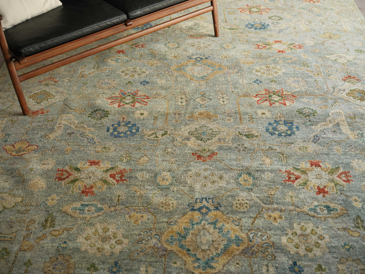 Exquisite Rugs Oxford Hand Knotted Ghazni Wool in 7226 Light Blue 10' x 14' Area Rug