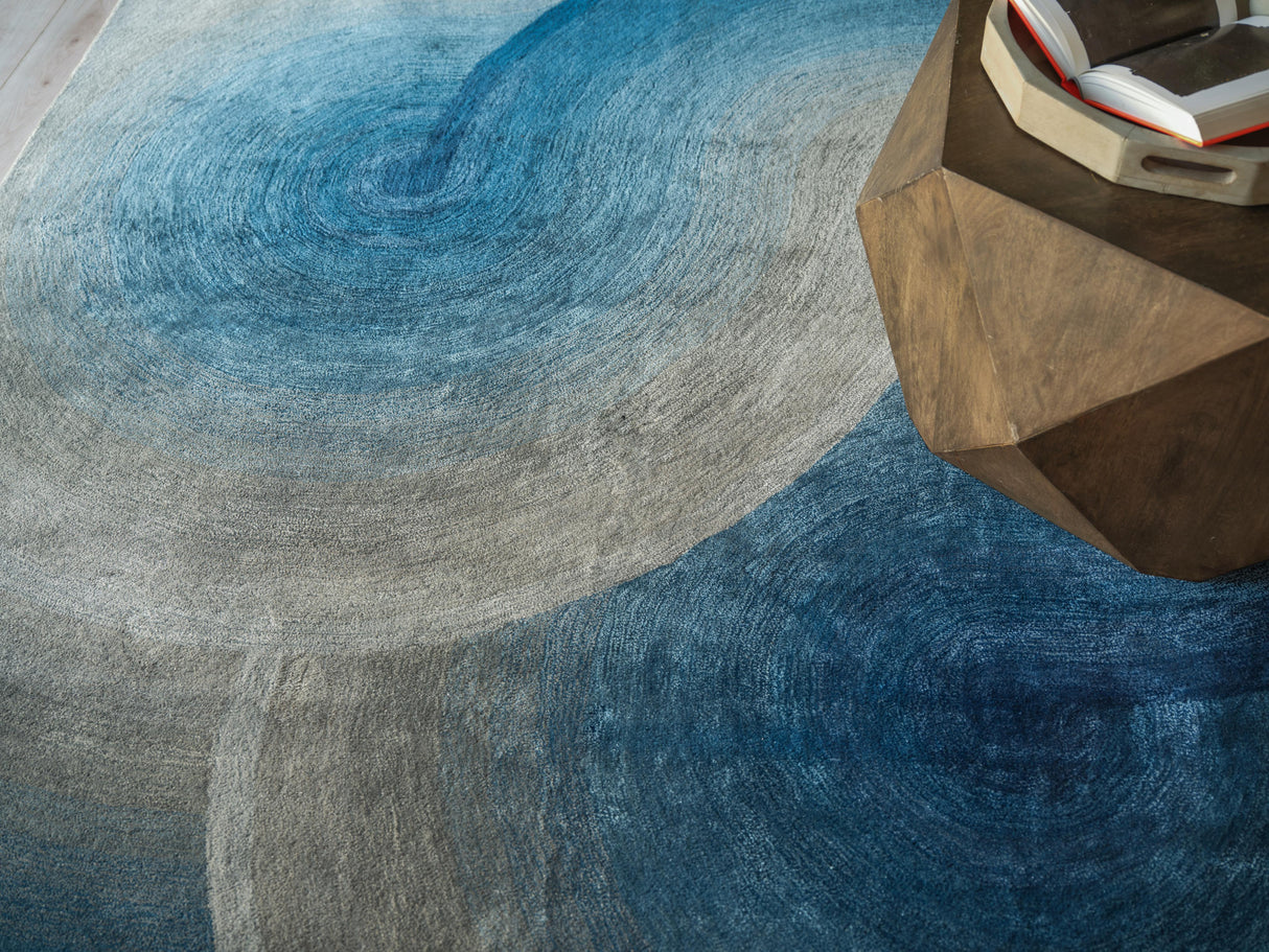 Exquisite Rugs Mitomo Hand Tufted Wool/Bamboo Silk in 7271 Gray/Blue 6' x 9' Area Rug