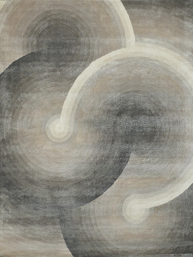 Exquisite Rugs Mitomo Hand Tufted Wool/Bamboo Silk in 7272 Charcoal/Ivory 5' x 7' Area Rug