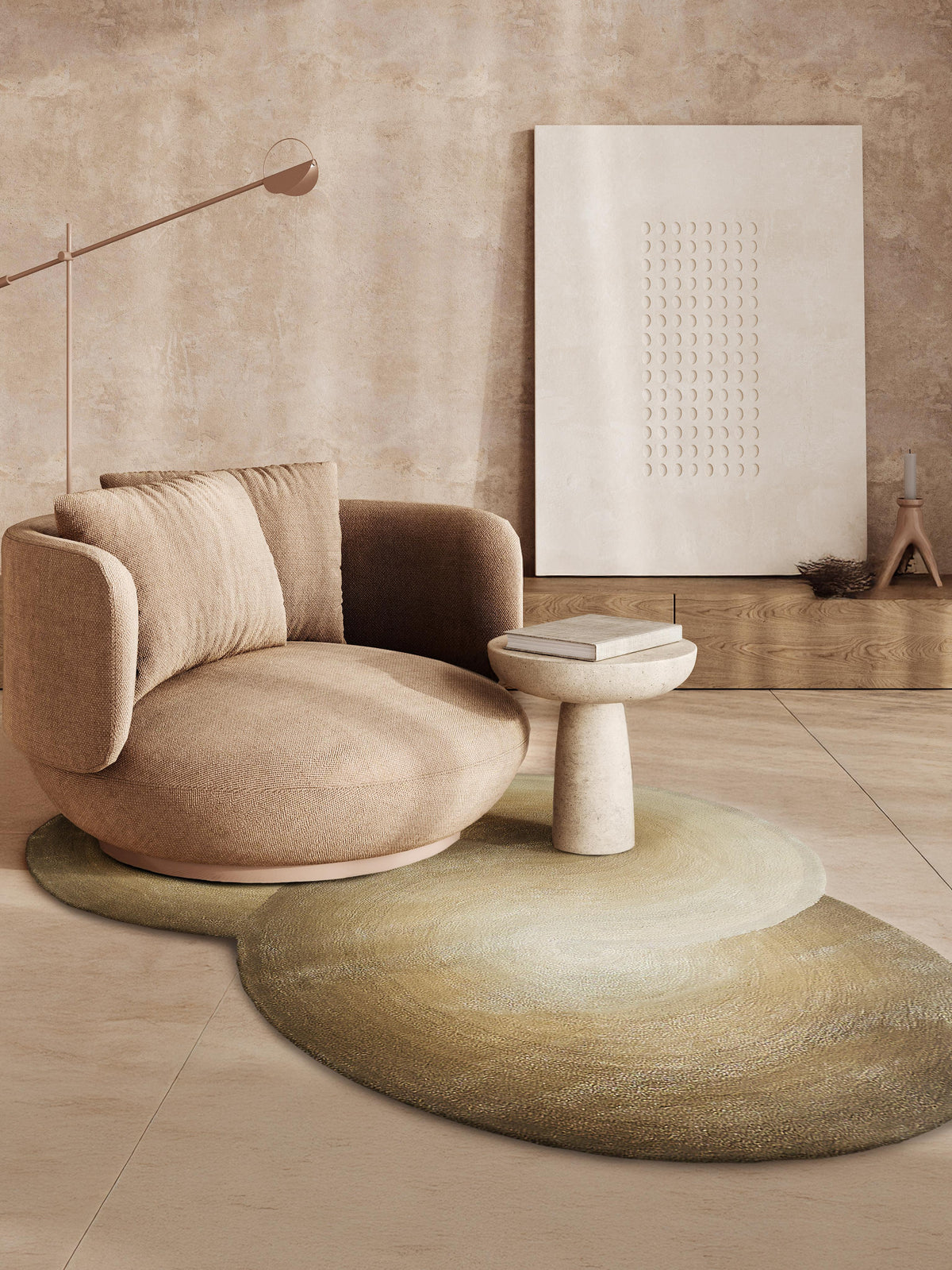 Exquisite Rugs Mitomo Hand Tufted Wool/Bamboo Silk in 7273 Light Beige/Ivory 7' x 5' Area Rug