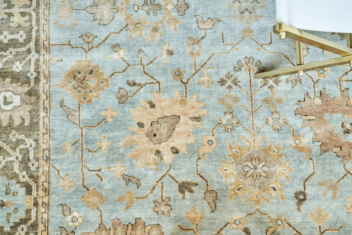 Exquisite Rugs Antique Weave Oushak Hand Knotted New Zealand Wool in 8001 Light Blue/Brown 15' x 20' Area Rug