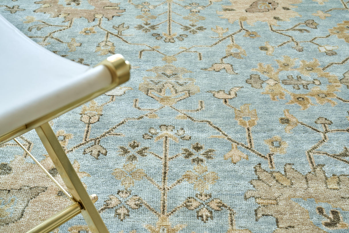 Exquisite Rugs Antique Weave Oushak Hand Knotted New Zealand Wool in 8001 Light Blue/Brown 14' x 18' Area Rug