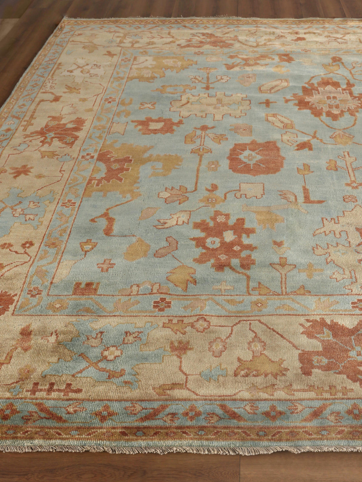Exquisite Rugs Antique Weave Oushak Hand Knotted New Zealand Wool in 9161 Dark Blue/Beige 14' x 18' Area Rug
