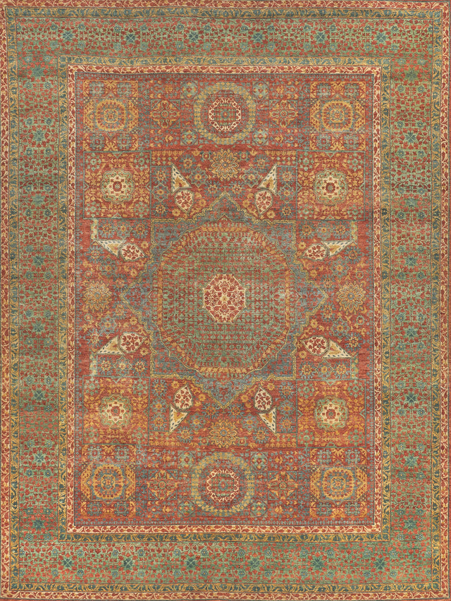 Exquisite Rugs Mamluk Hand Knotted New Zealand Wool in 9205 Rust/Green 14' x 18' Area Rug