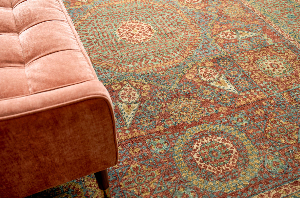 Exquisite Rugs Mamluk Hand Knotted New Zealand Wool in 9205 Rust/Green 14' x 18' Area Rug
