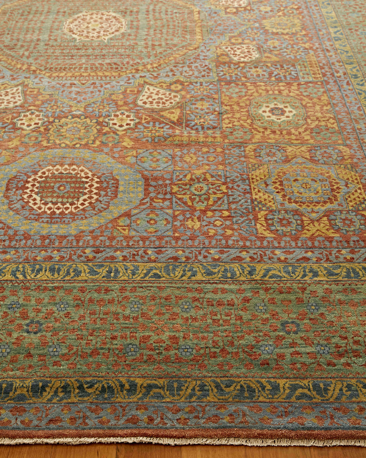 Exquisite Rugs Mamluk Hand Knotted New Zealand Wool in 9205 Rust/Green 14' x 18' Area Rug
