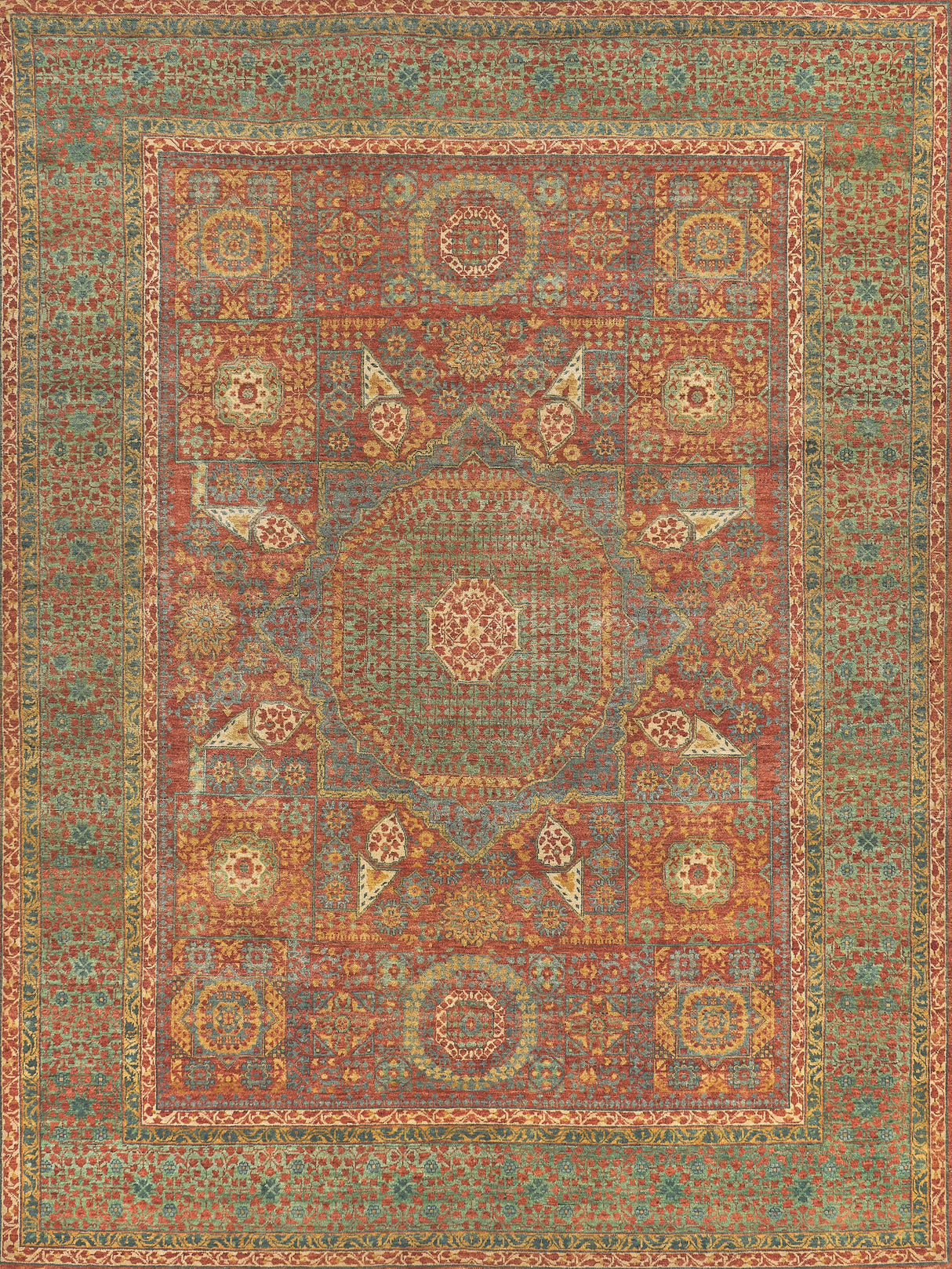 Exquisite Rugs Mamluk Hand Knotted New Zealand Wool in 9205 Rust/Green 9' x 12' Area Rug