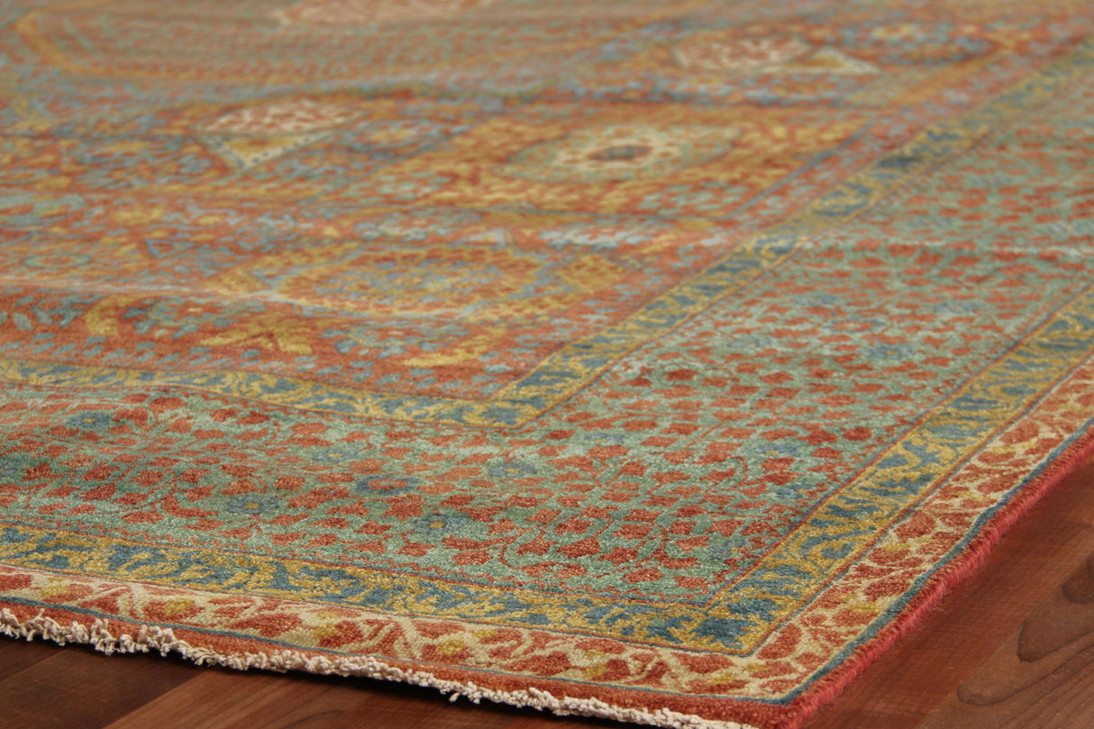 Exquisite Rugs Mamluk Hand Knotted New Zealand Wool in 9205 Rust/Green 9' x 12' Area Rug