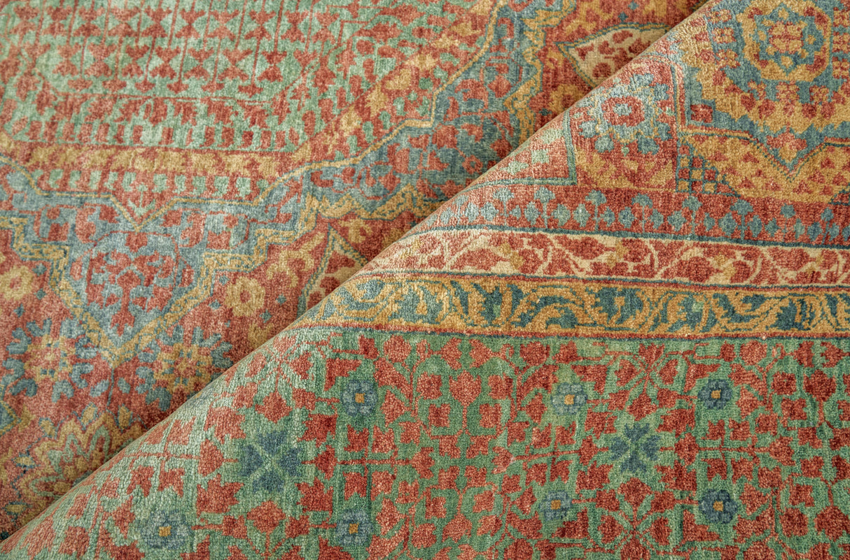Exquisite Rugs Mamluk Hand Knotted New Zealand Wool in 9205 Rust/Green 9' x 12' Area Rug