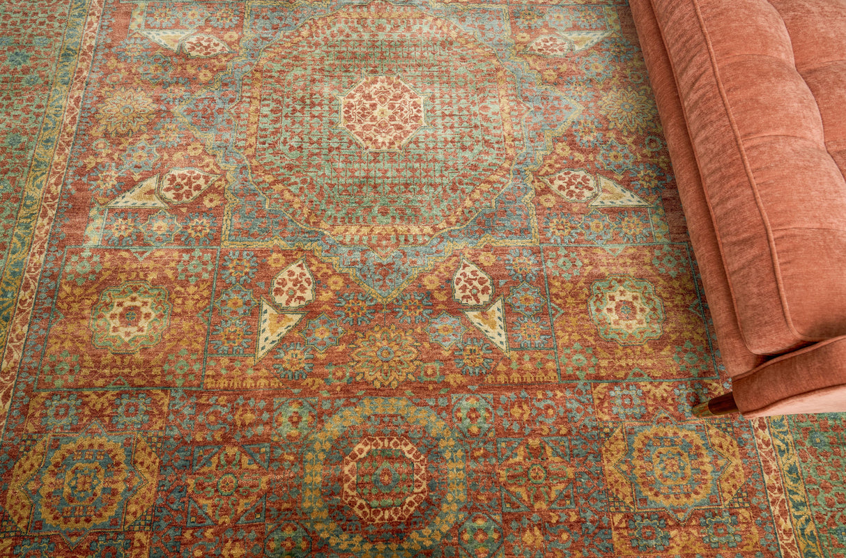 Exquisite Rugs Mamluk Hand Knotted New Zealand Wool in 9205 Rust/Green 9' x 12' Area Rug