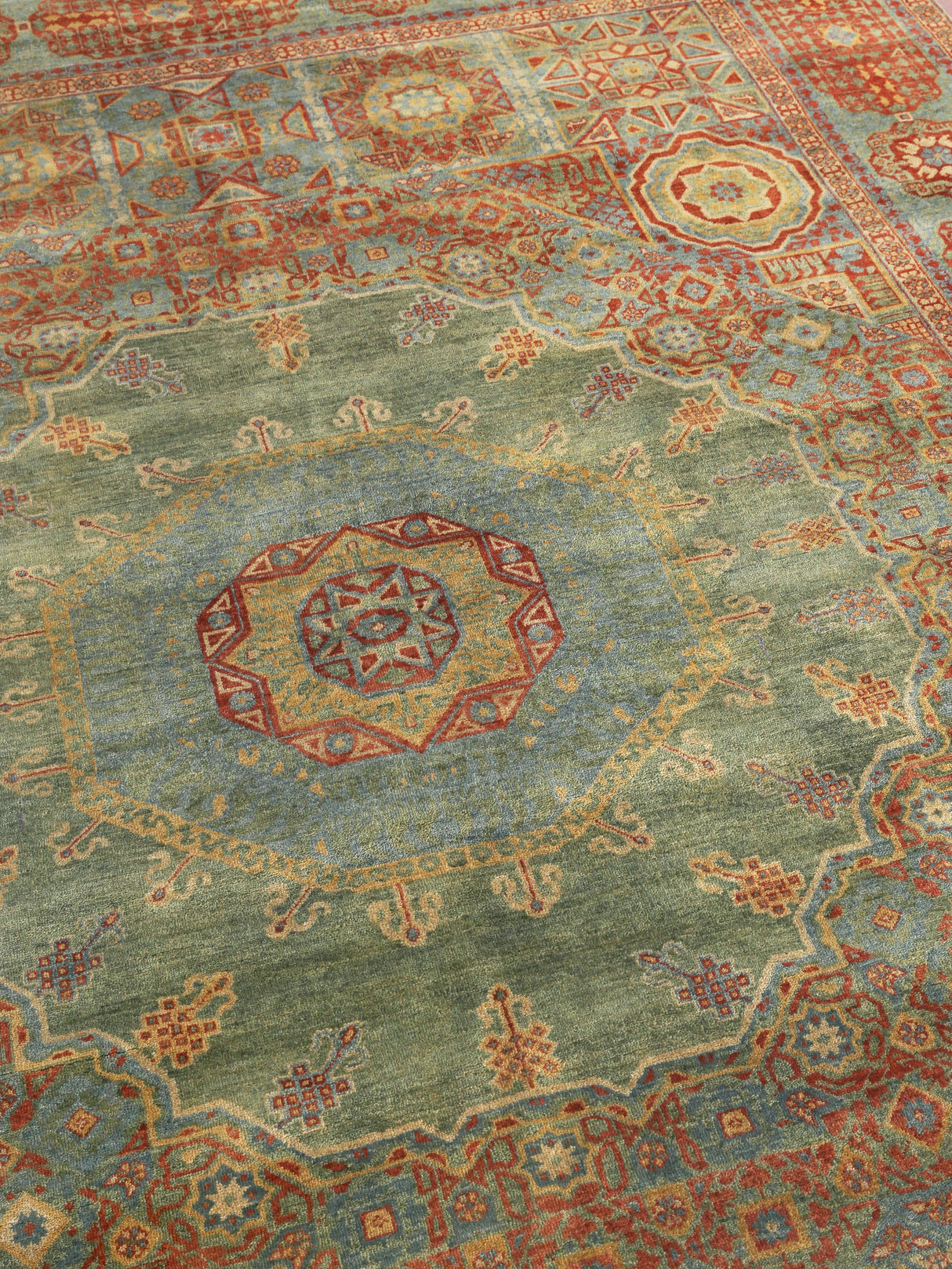 Exquisite Rugs Mamluk Hand Knotted New Zealand Wool in 9404 Green/Light Blue 9' x 12' Area Rug