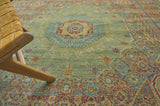 Exquisite Rugs Mamluk Hand Knotted New Zealand Wool in 9404 Green/Light Blue 9' x 12' Area Rug