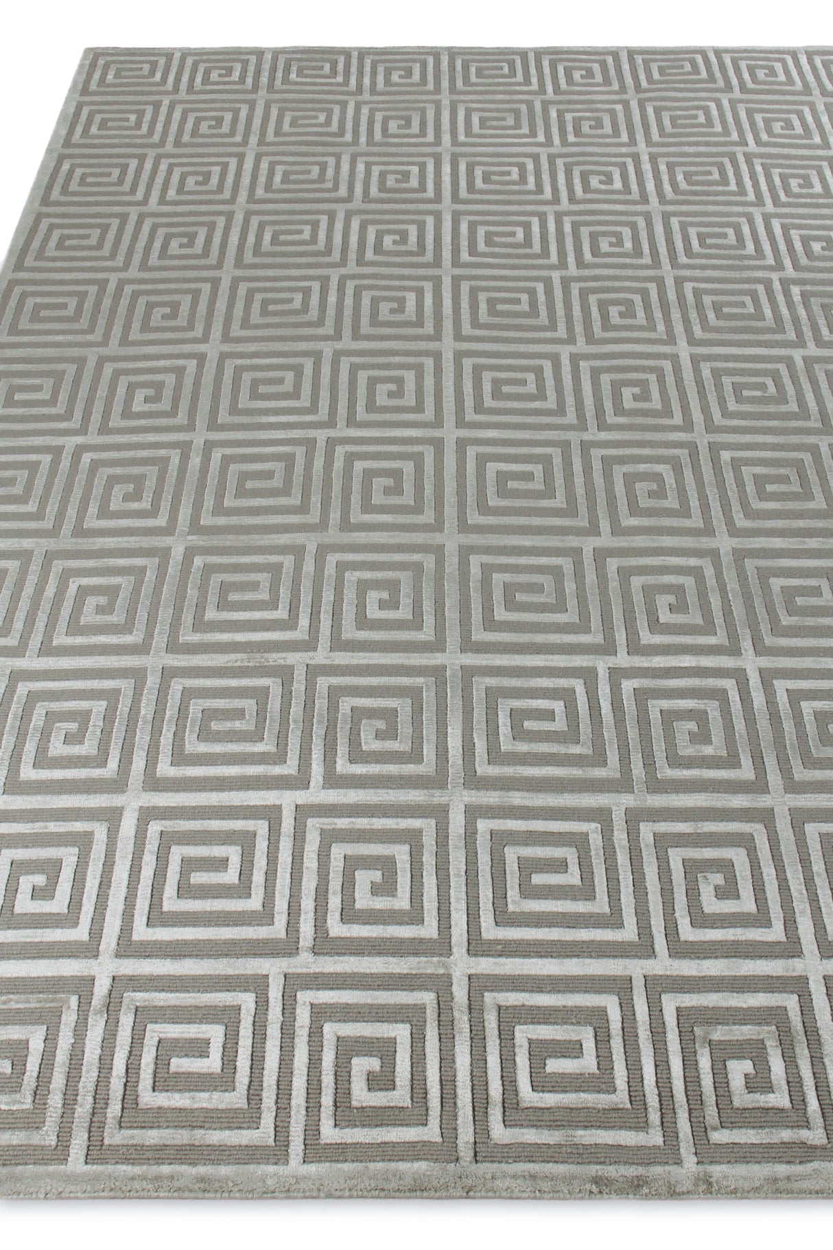 Exquisite Rugs Greek Key Hand Knotted Wool/Viscose in 9419 Silver 12' x 15' Area Rug