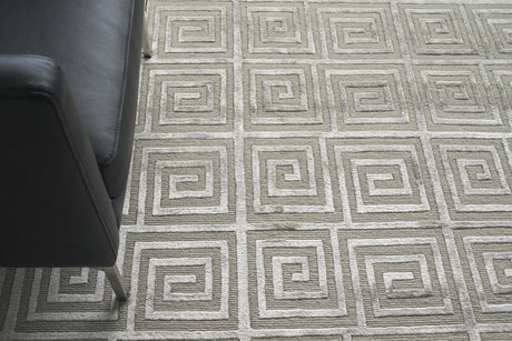 Exquisite Rugs Greek Key Hand Knotted Wool/Viscose in 9419 Silver 6' x 9' Area Rug