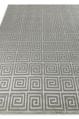 Exquisite Rugs Greek Key Hand Knotted Wool/Viscose in 9419 Silver 6' x 9' Area Rug