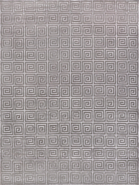 Exquisite Rugs Greek Key Hand Knotted Wool/Viscose in 9419 Silver 6' x 9' Area Rug