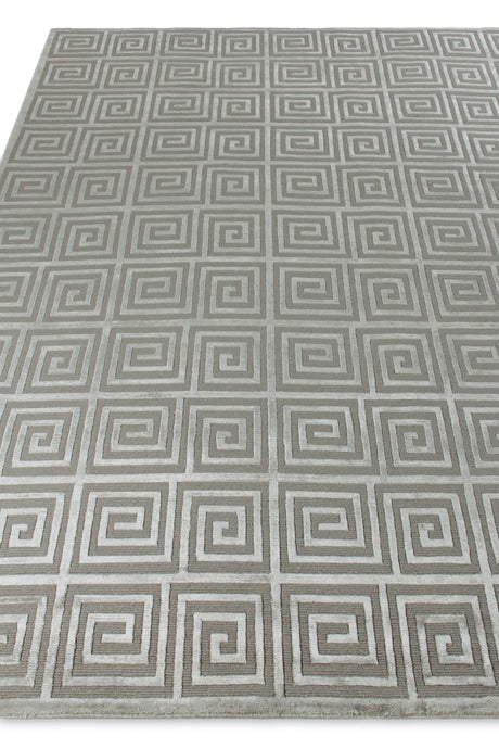 Exquisite Rugs Greek Key Hand Knotted Wool/Viscose in 9419 Silver 9' x 12' Area Rug