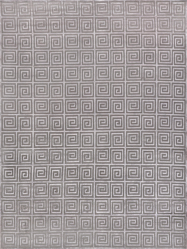 Exquisite Rugs Greek Key Hand Knotted Wool/Viscose in 9419 Silver 4' x 6' Area Rug