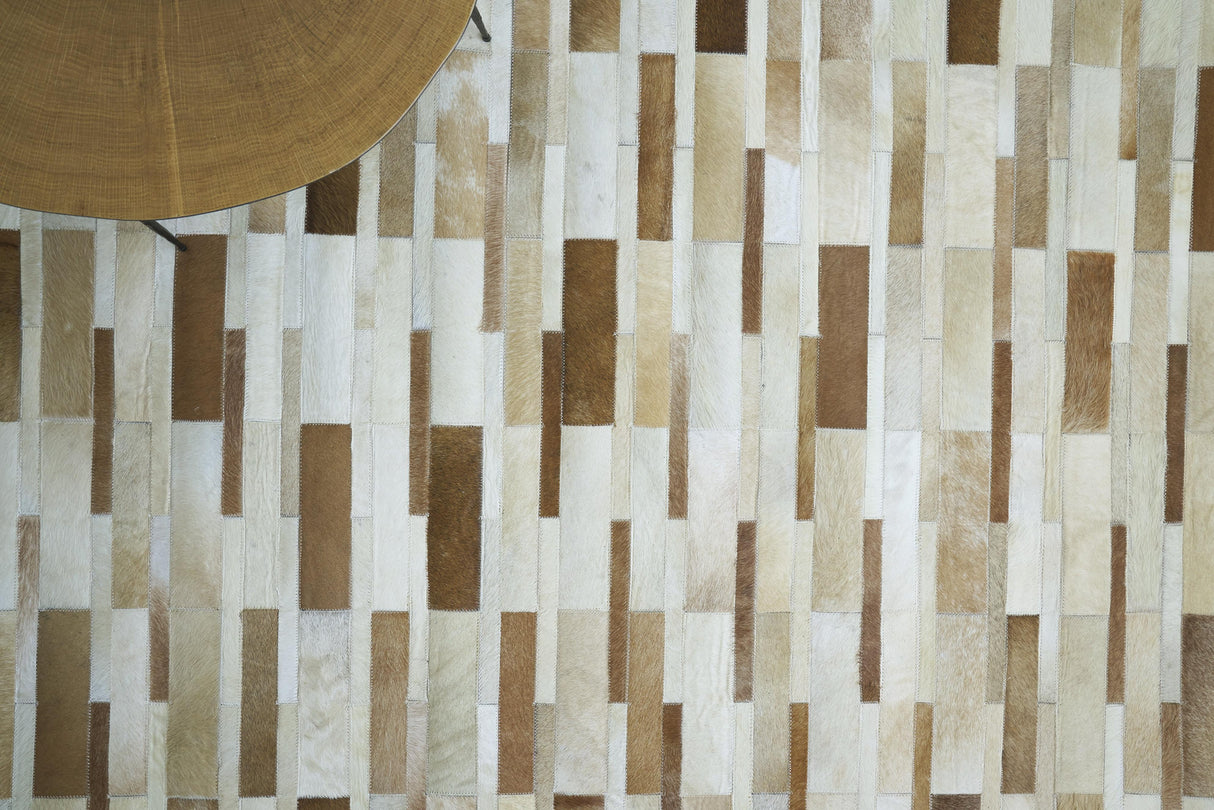 Exquisite Rugs Natural Hide Handmade Leather Hide in 9784 Beige 13.5' x 17.5' Area Rug