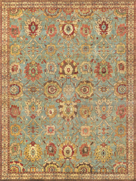 Exquisite Rugs Antique Weave Serapi Hand Knotted New Zealand Wool in 9973 Light Blue/Ivory 10' x 14' Area Rug