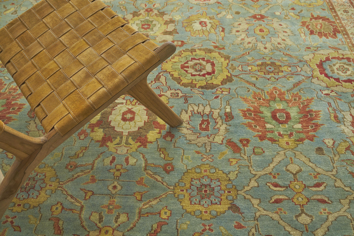 Exquisite Rugs Antique Weave Serapi Hand Knotted New Zealand Wool in 9973 Light Blue/Ivory 9' x 12' Area Rug