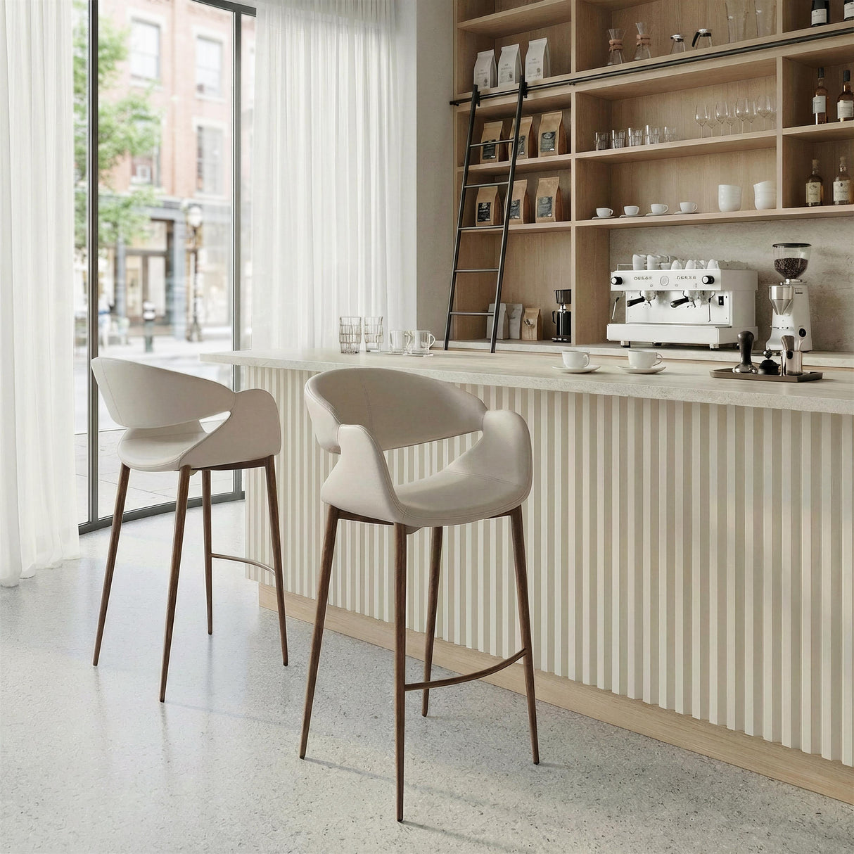 ZUO Limay Barstool Beige & Walnut