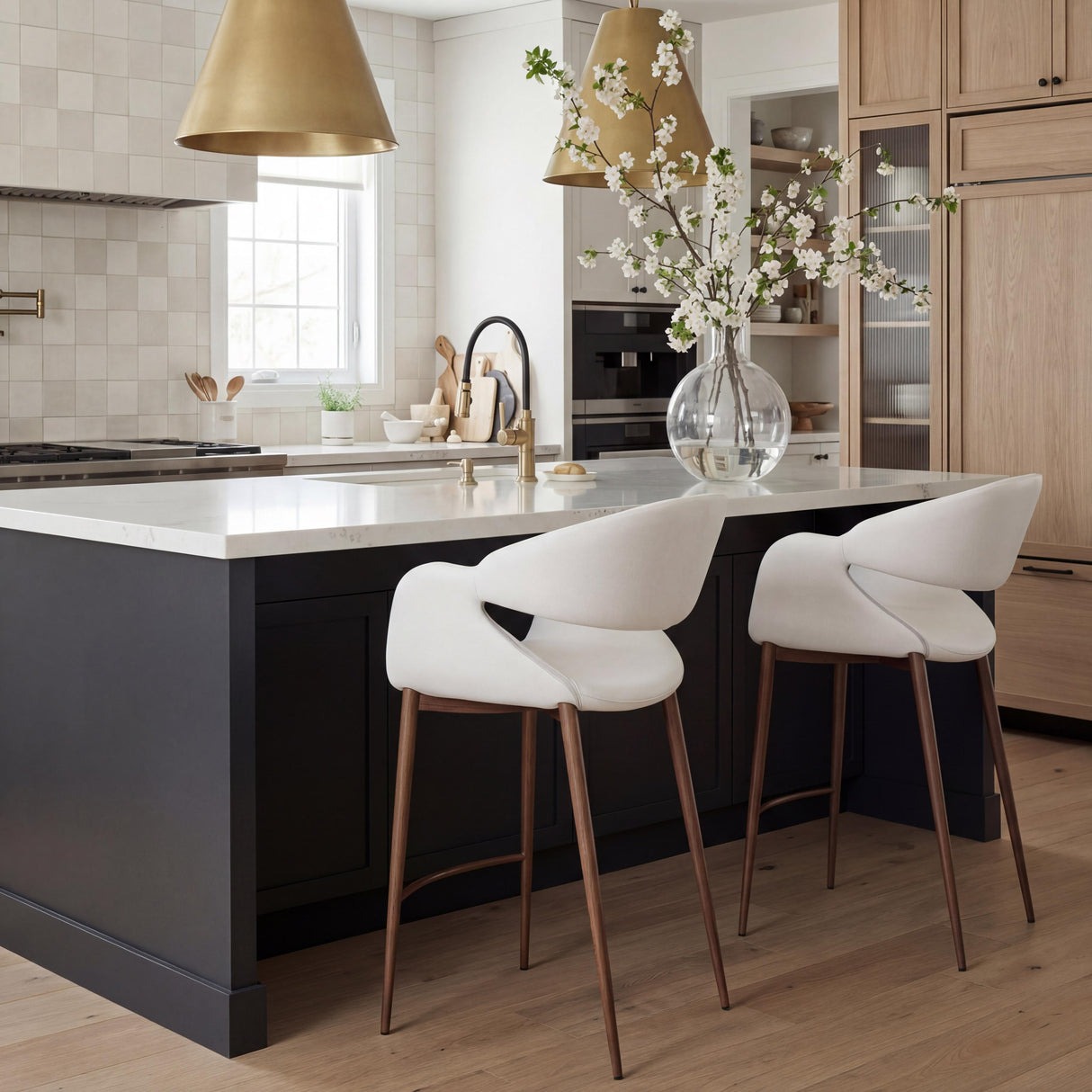ZUO Limay Counter Stool Beige & Walnut