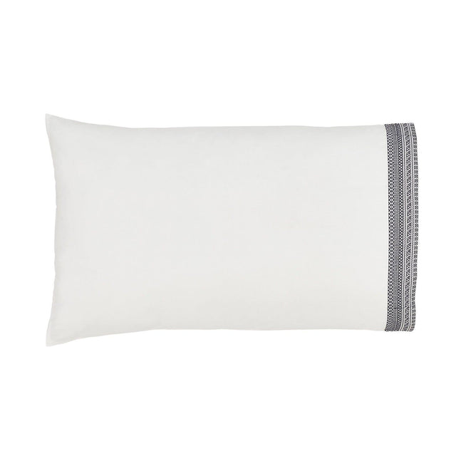 Orchids Lux Olivia Solid Color & Embroidery White/ Navy 20 X 40 Pillowcase