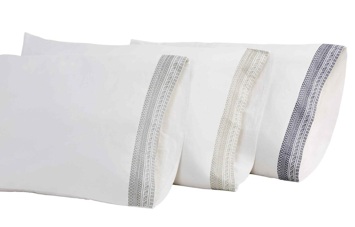 Orchids Lux Olivia Solid Color & Embroidery White/ Navy 20 X 40 Pillowcase