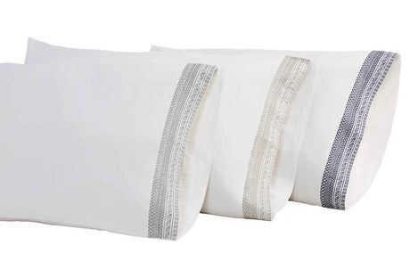 Orchids Lux Olivia Solid Color & Embroidery White/Fog 20 X 32 Pillowcase