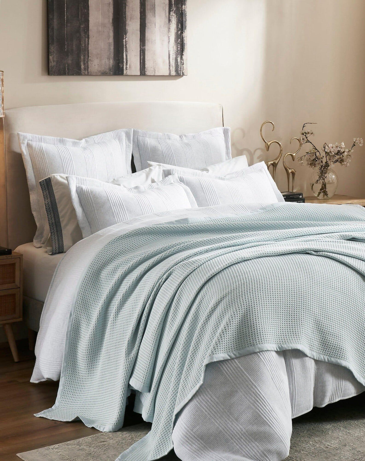 Orchids Lux Newpor Geomatric Blue 94 X 96 Blanket