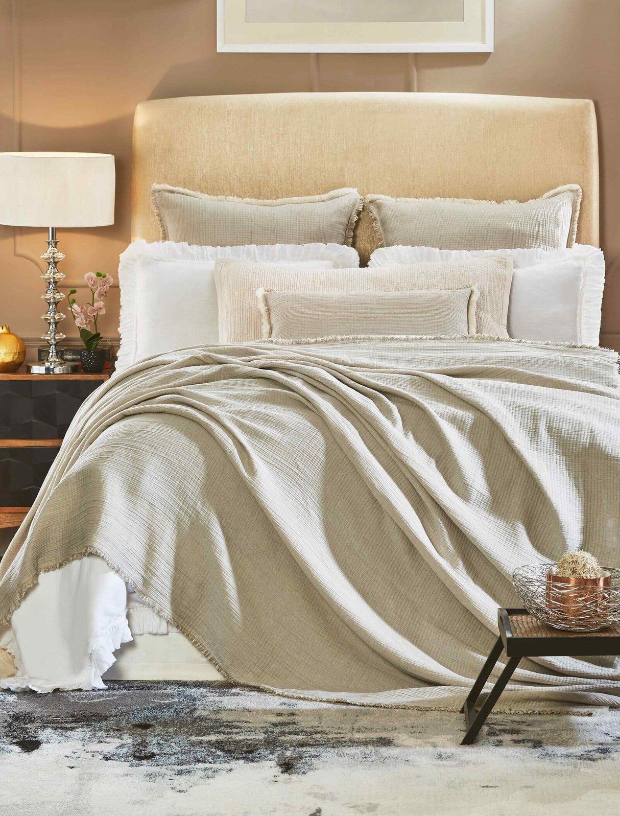 Orchids Lux Dana Texture Beige 94 X 96 Bed Throw