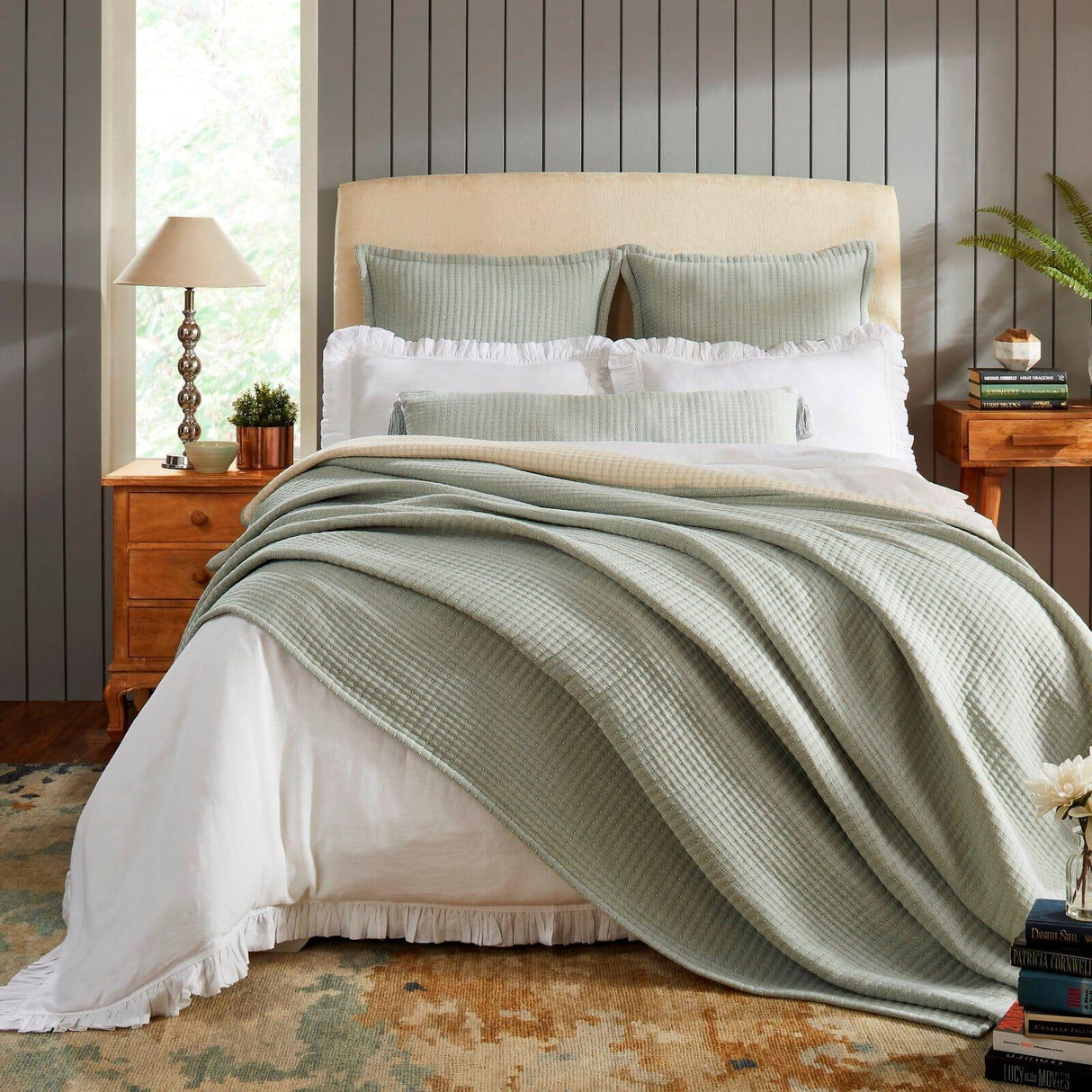 Orchids Lux Molly Geomatric Mint 94 X 96 Bed Throw