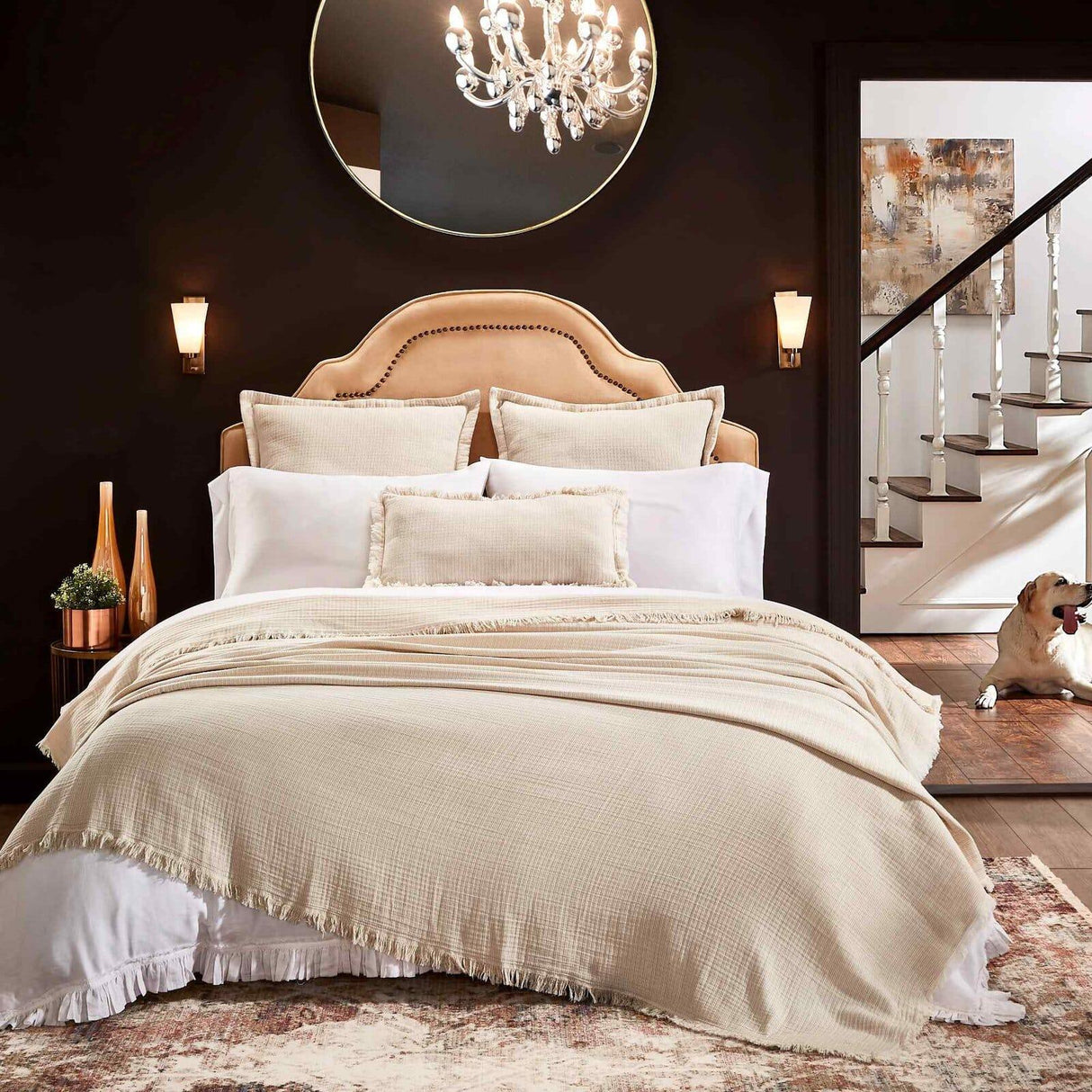 Orchids Lux Monroe Texture Beige 94 X 96 Bed Throw