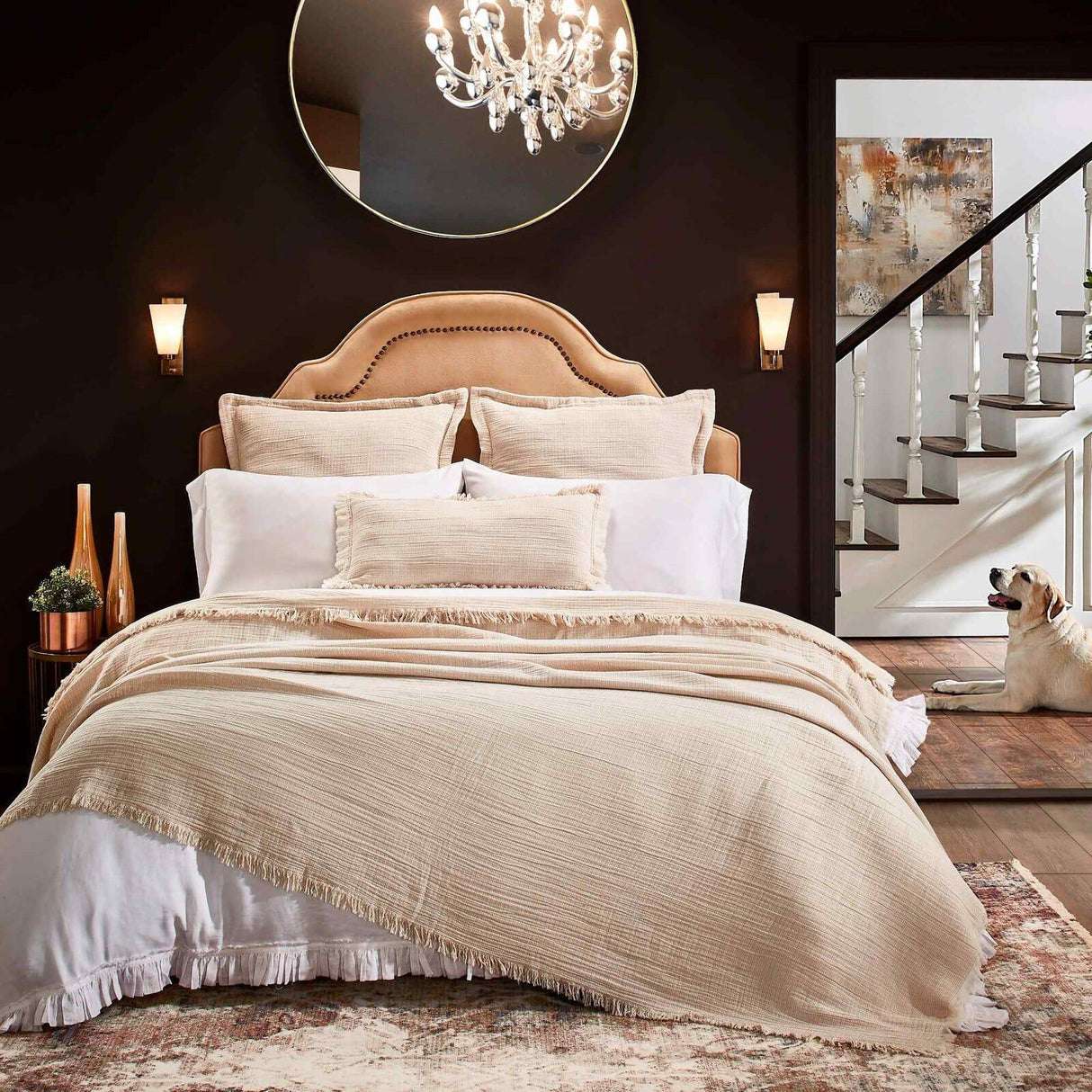 Orchids Lux Monroe Texture Dune/Pearl 110 X 96 Bed Throw