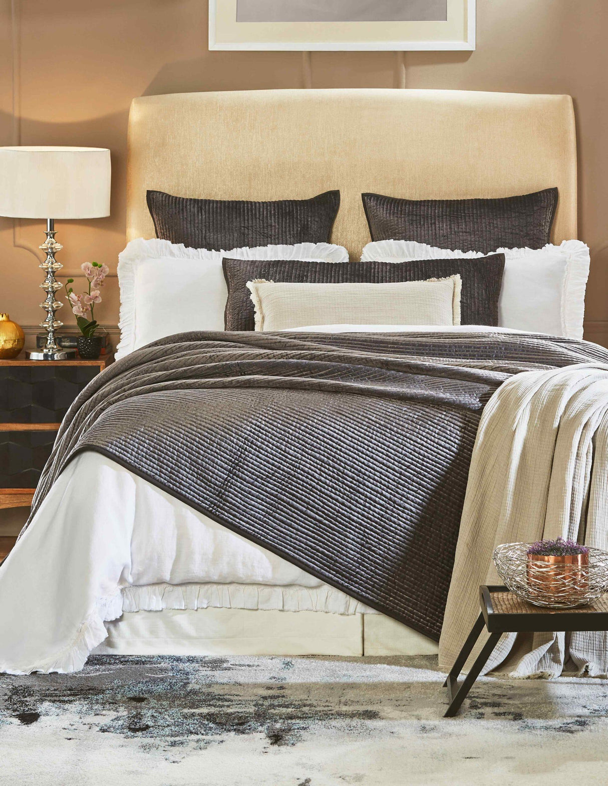 Orchids Lux Spencer Channel Steel 110 X 96 Coverlet