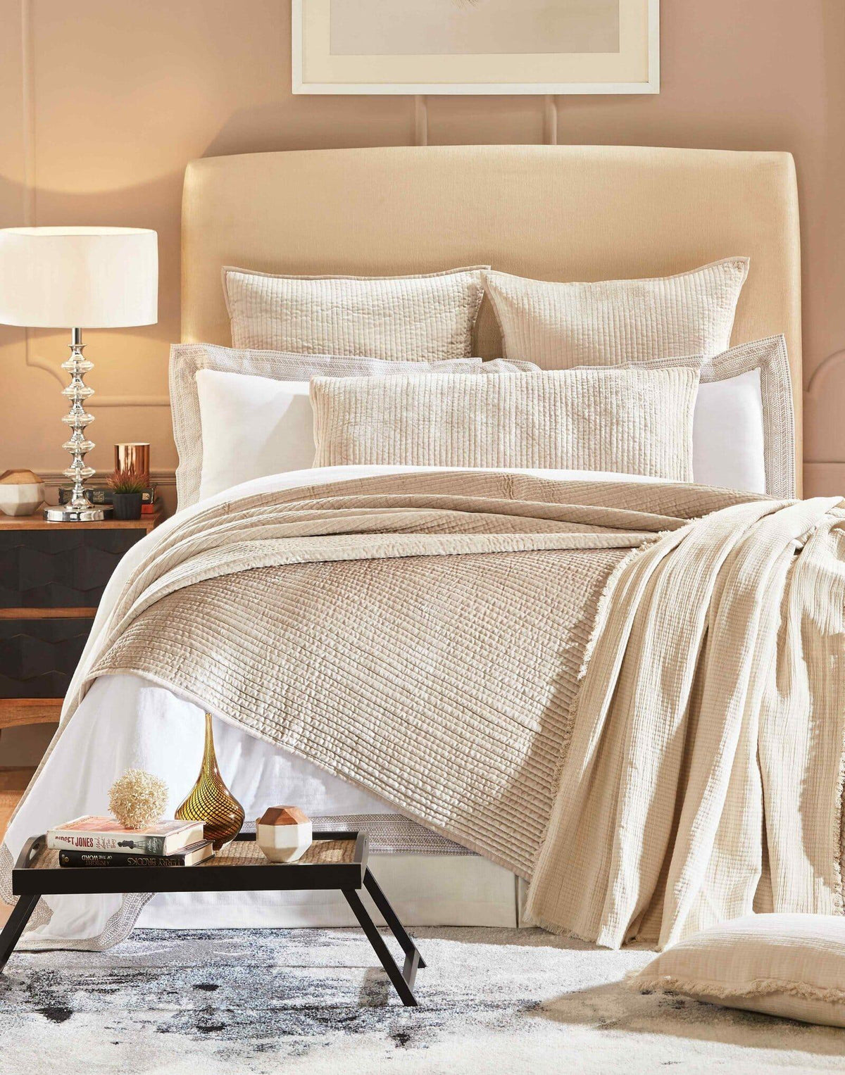 Orchids Lux Spencer Channel Champagne 118 X 98 Coverlet